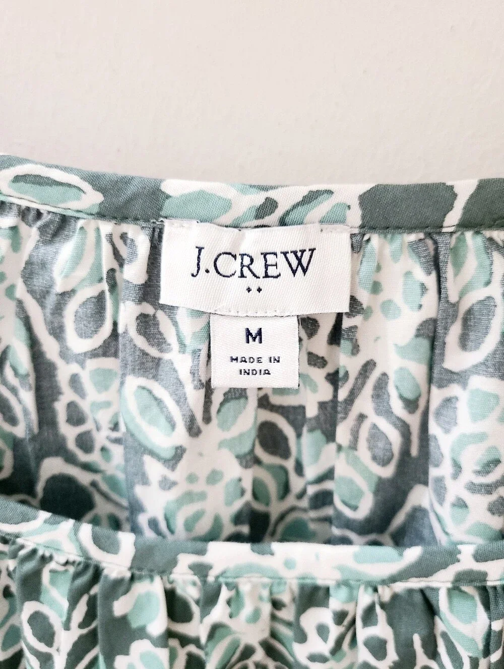 J. CREW Green Vine Print Scoopneck Cotton Stretch Peasant Blouse Sz M